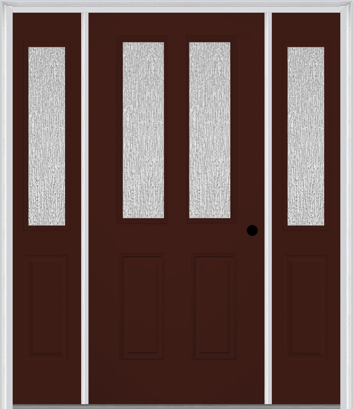 MMI 2-1/2 LITE 2 PANEL 3'0" X 6'8" TEXTURED/PRIVACY FIBERGLASS SMOOTH EXTERIOR PREHUNG DOOR WITH 2 HALF LITE TEXTURED/PRIVACY GLASS SIDELIGHTS 692